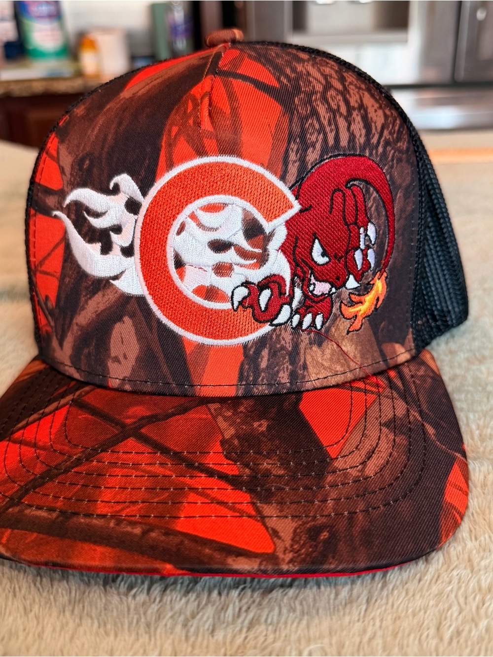 Pokemon Inspired Charizard C Trucker Hat Snapback Red Black Camo Mesh Cap